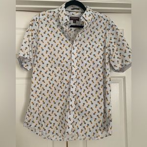 Johnston & Murphy Printed Cotton Short-Sleeve Shirt White with Pineapples Size M